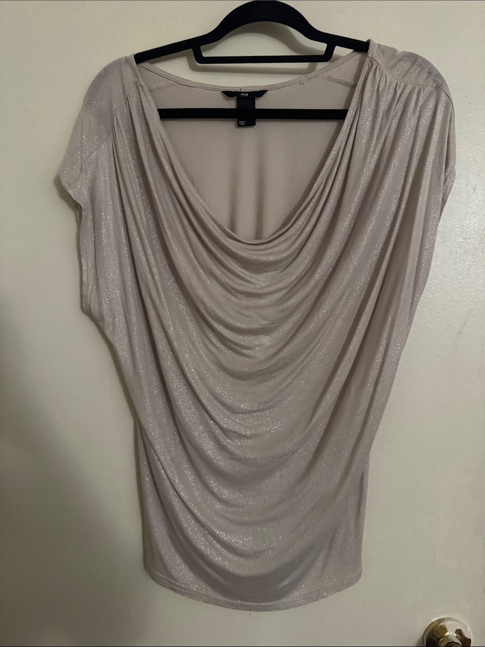 H&M Shimmery Drape-Neck Blouse - Light Taupe